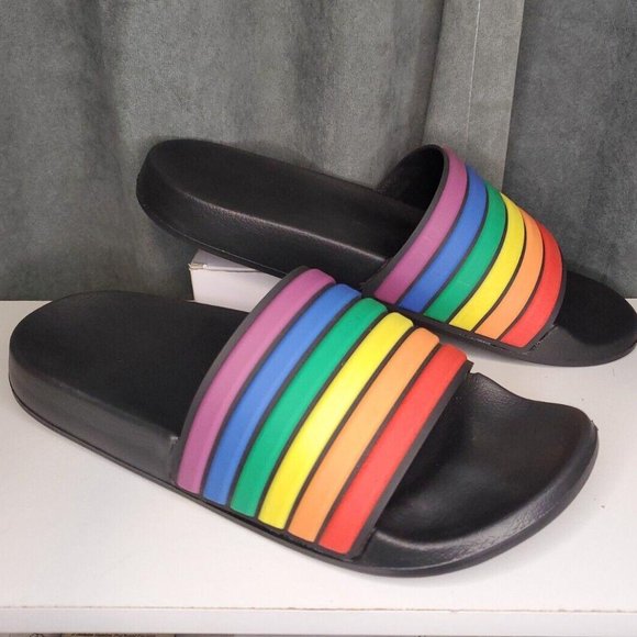 PRIDE SLIDES Slippers Rainbow LGBTQ Slip On XL 13 New! - Picture 2 of 7